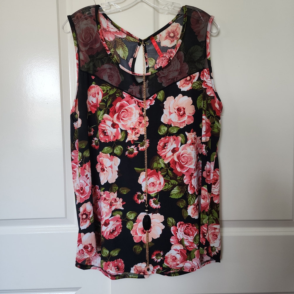 Floral Sleeveless Top - Black and Pink
